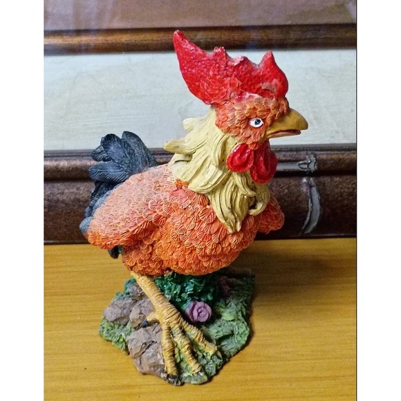 Unbranded Other - Vintage Farmhouse Resin Rooster Figurine Colorful Chicken Decor 5 Inch
